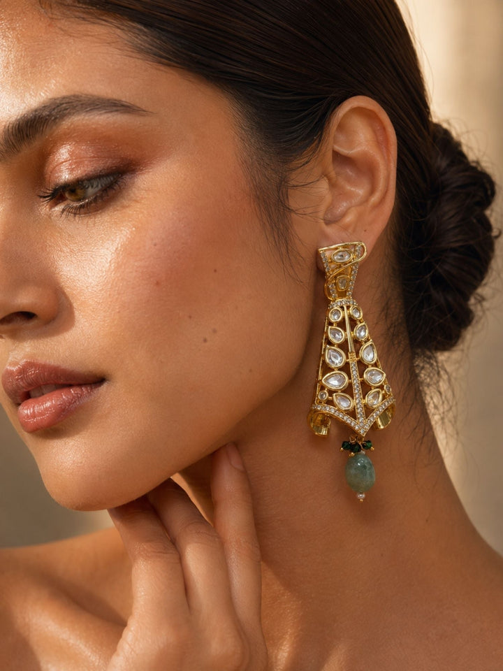 Elegant Kundan Drop Earrings in Gold Finish – Festive Wear | SHOBITAM