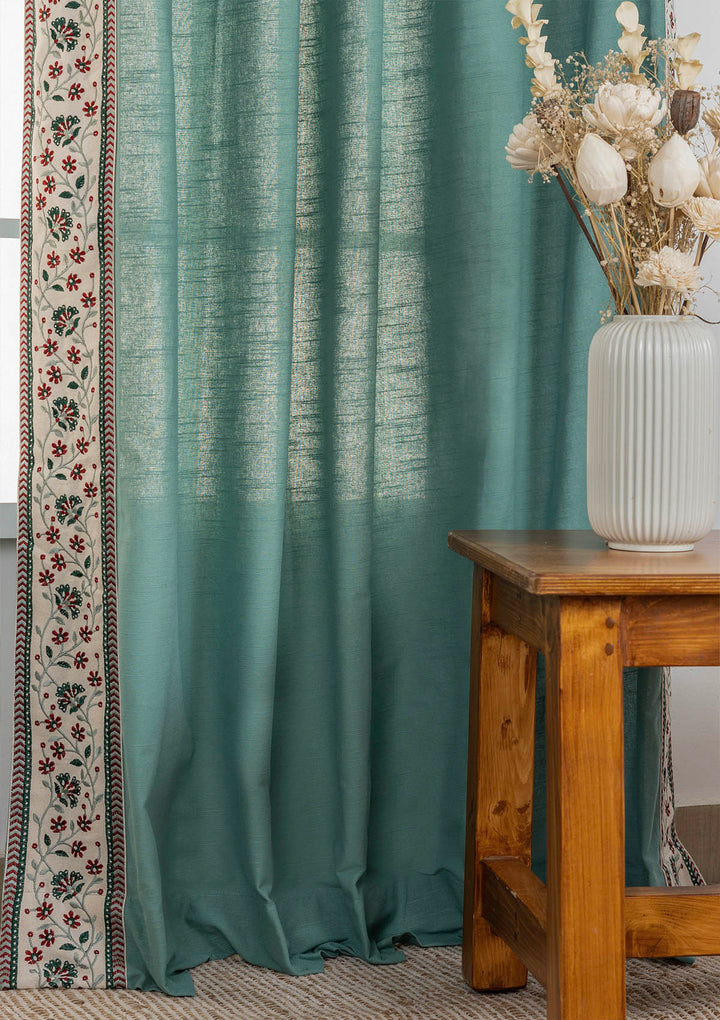 Kadamba Aqua Blue 100% Cotton Plain Curtain for living room & bedroom - Room Darkening - Single Piece | SHOBITAM