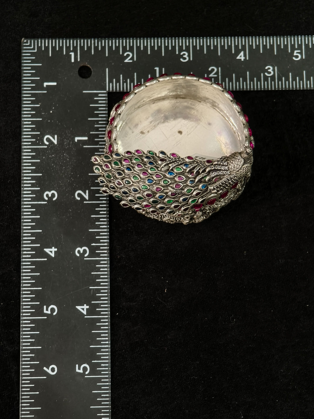 Pure 92.5 Silver 3D Small Bowl with Wedding Procession carving and Peacock detailing