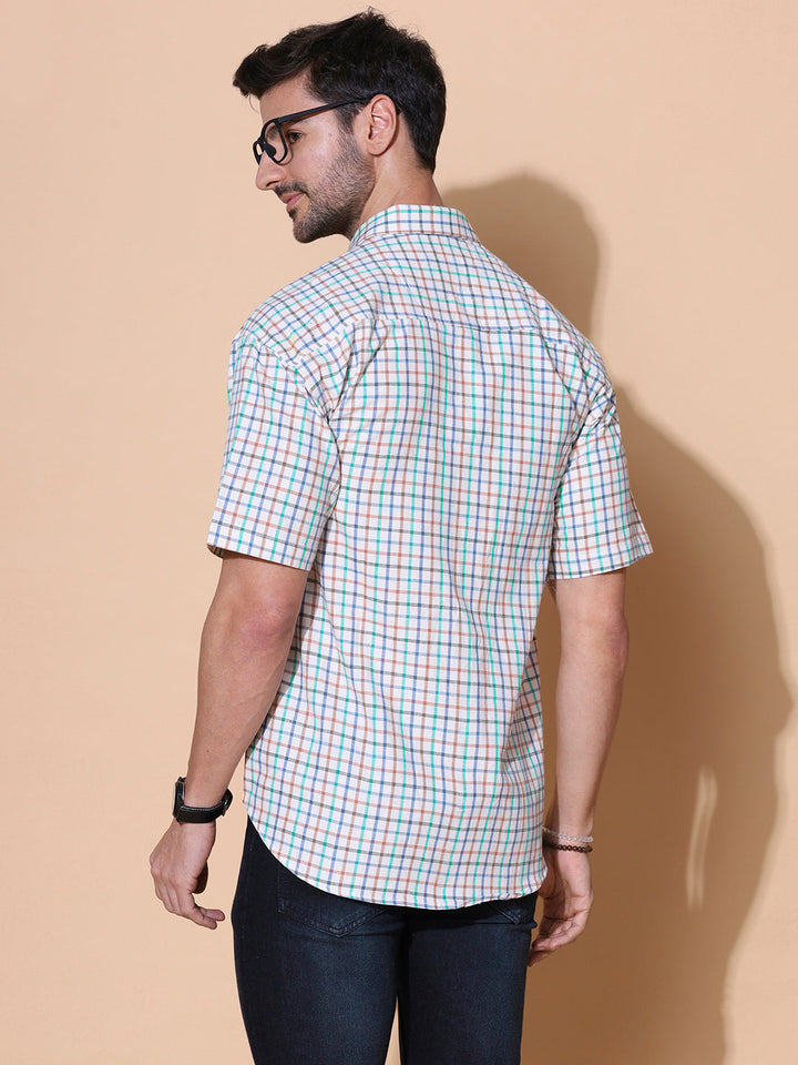 Dew Drops Checkered Pure Khadi Half Sleeve Cotton Shirt