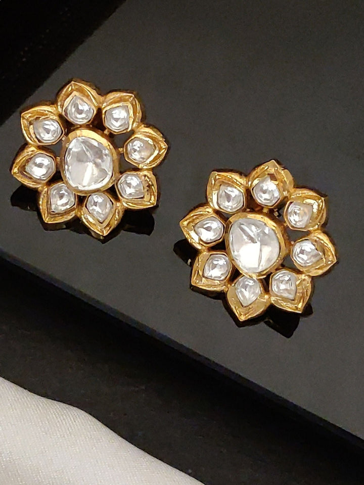 Gold Plated Polki Studs Earring | SHOBITAM
