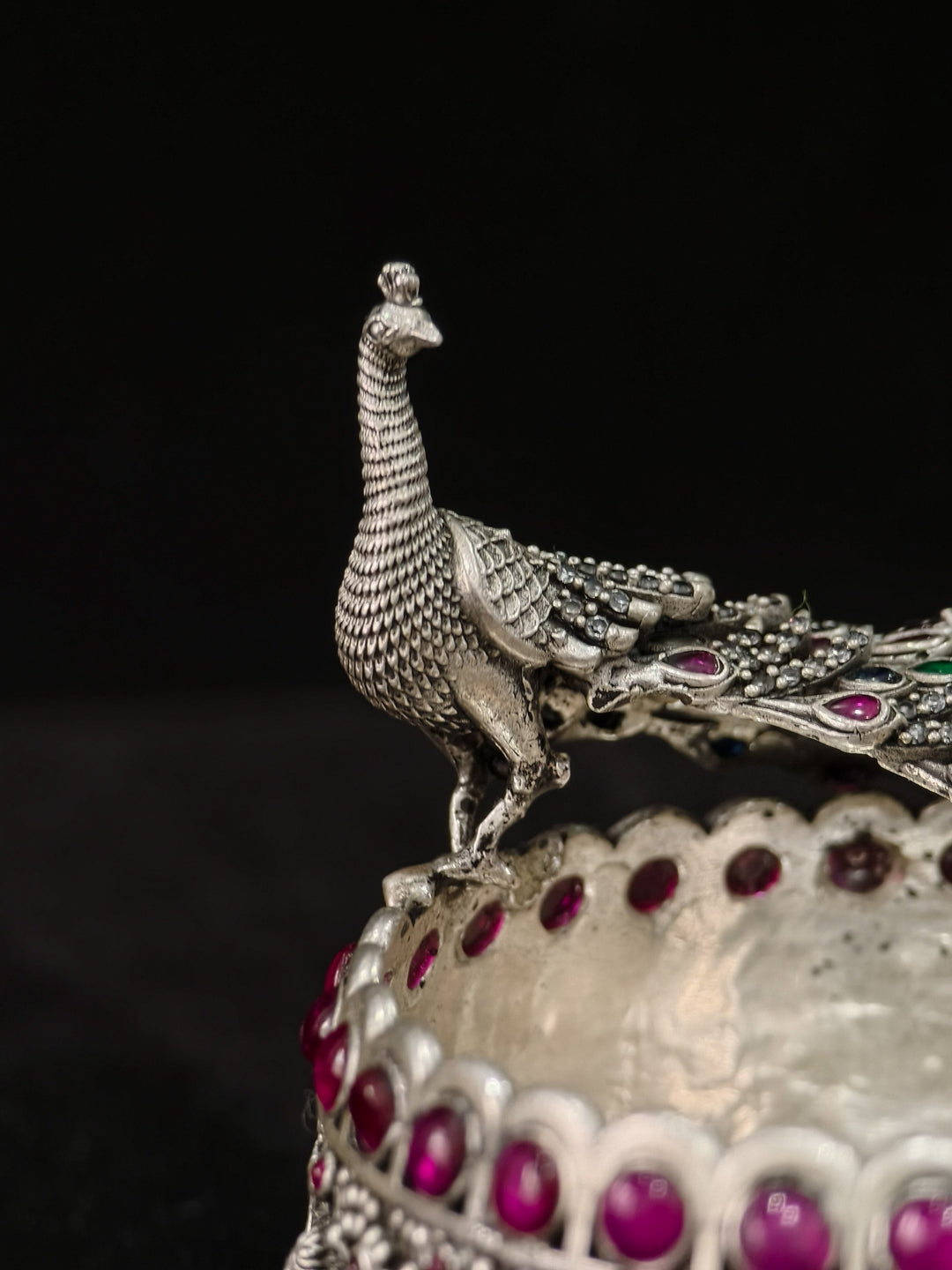 Pure 92.5 Silver 3D Small Bowl with Wedding Procession carving and Peacock detailing