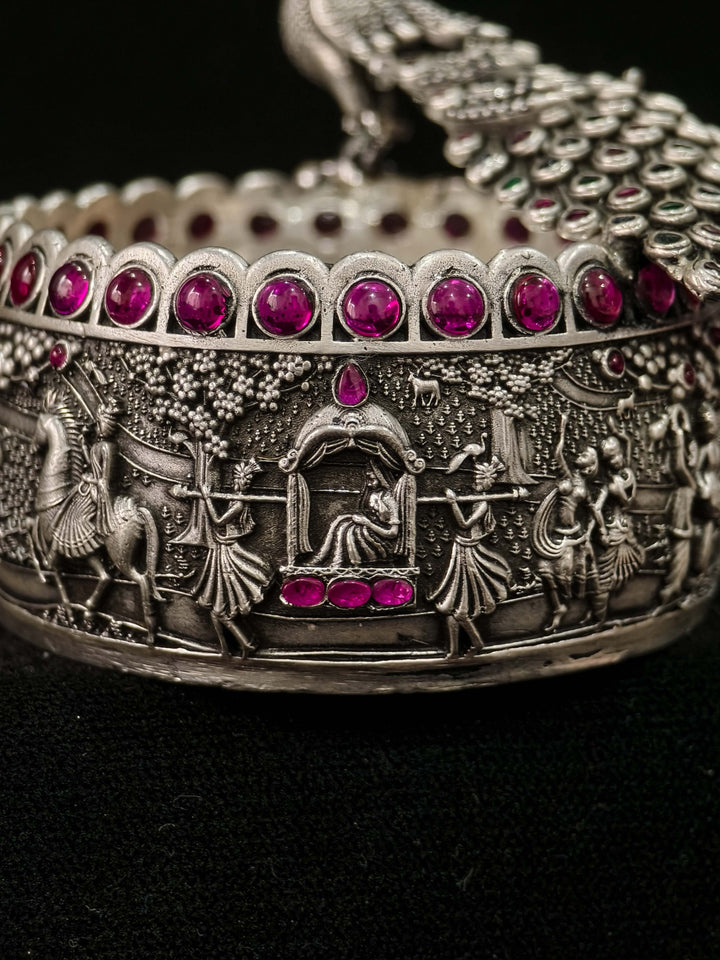 Pure 92.5 Silver 3D Small Bowl with Wedding Procession carving and Peacock detailing