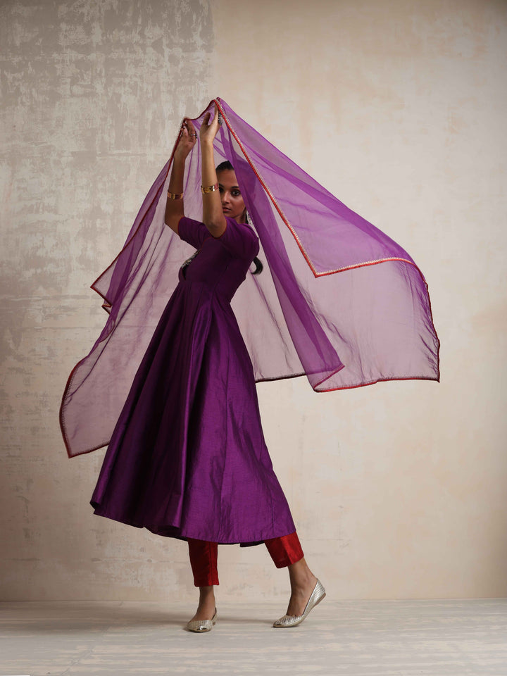 Purple Silk Anarkali Kurta Pant Dupatta Set | SHOBITAM