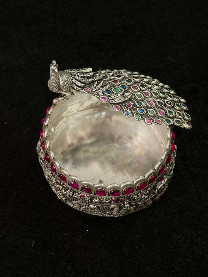 Pure 92.5 Silver 3D Small Bowl with Wedding Procession carving and Peacock detailing