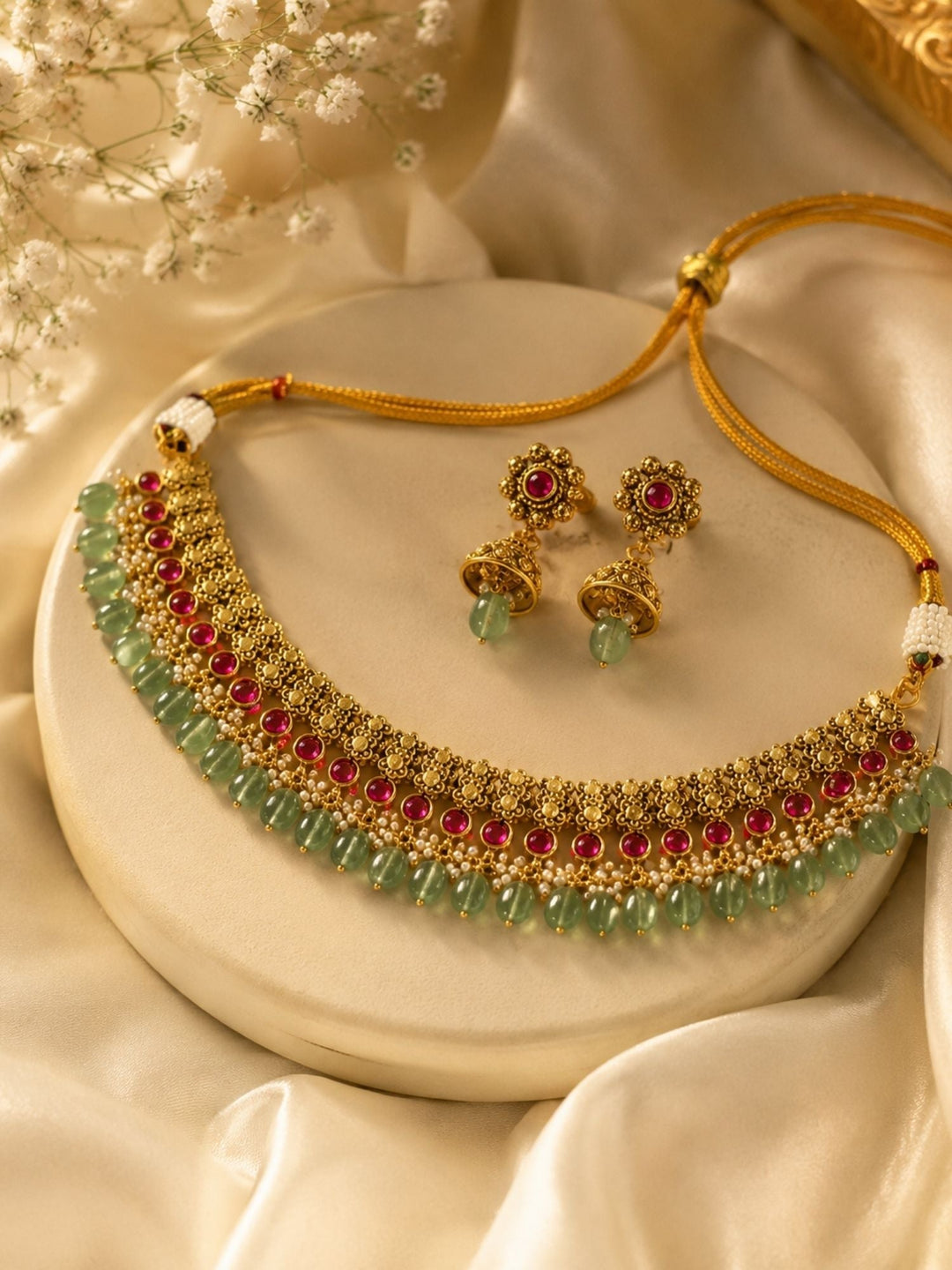 Temple Choker Necklace Set in Gold Plating – Bridal | SHOBITAM