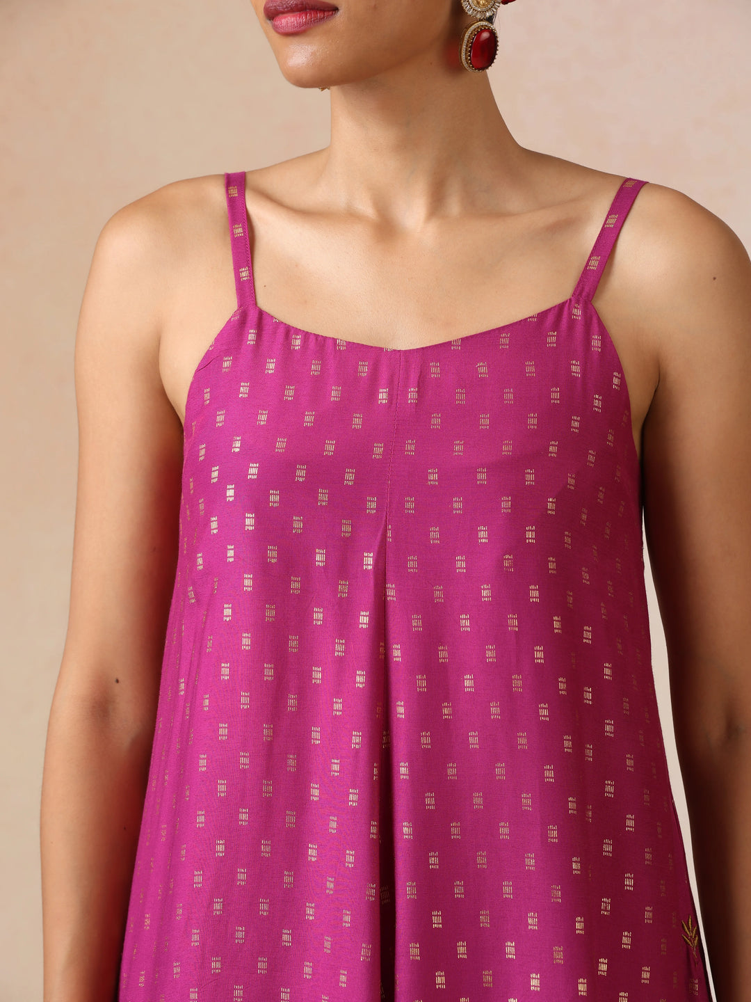 Pink Gold Foil Print Muslin Silk Flared Kurta Set| SHOBITAM