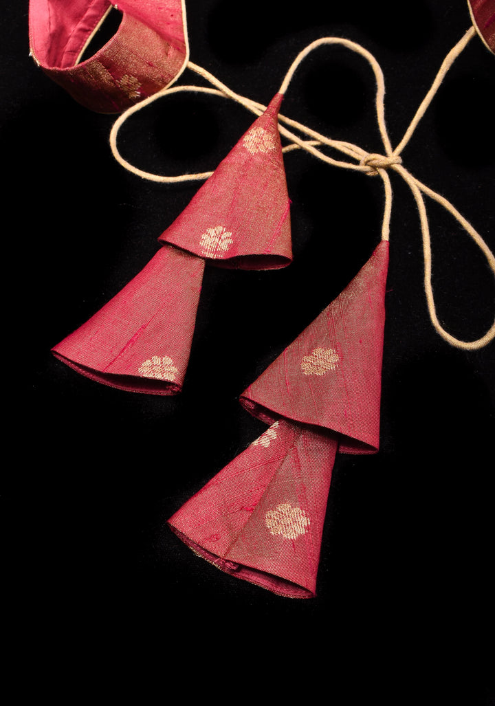 Deep Square Neck Sleeveless blouse in Reddish pink Pure Tissue Raw silk with zari buttas
