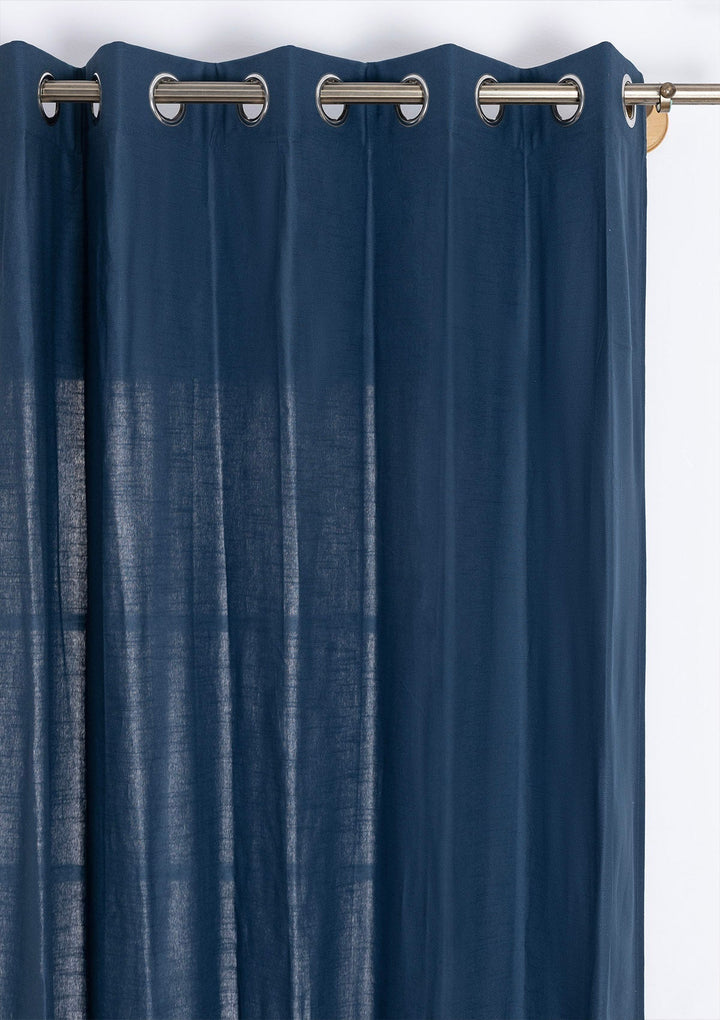 Solid Indigo Blue 100% Cotton Plain Curtain for Living & Bedroom - Room Darkening - Single Piece | SHOBITAM