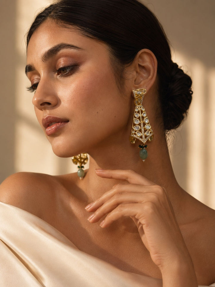 Elegant Kundan Drop Earrings in Gold Finish – Festive Wear | SHOBITAM