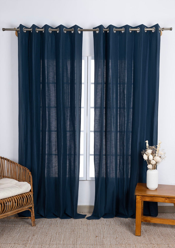 Solid Indigo Blue 100% Cotton Plain Curtain for Living & Bedroom - Room Darkening - Single Piece | SHOBITAM