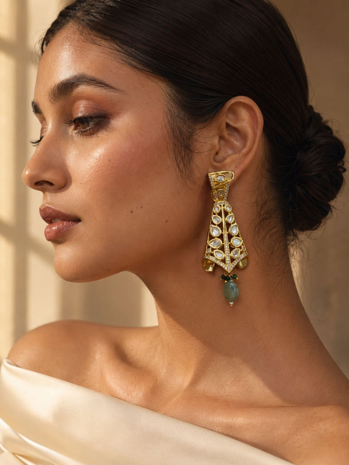 Elegant Kundan Drop Earrings in Gold Finish – Festive Wear | SHOBITAM