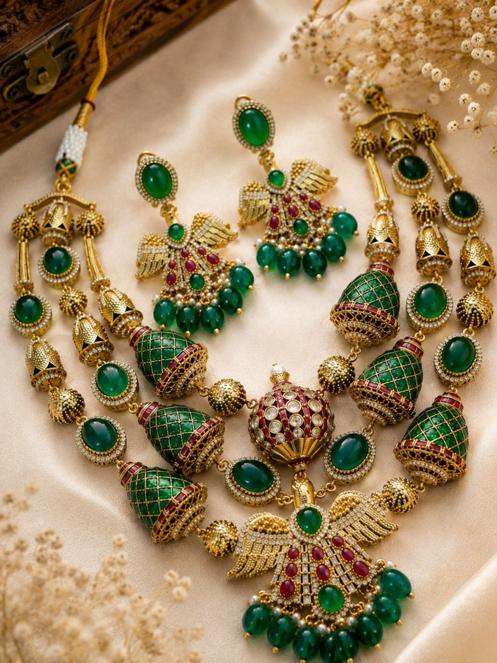 Green Stone Temple Necklace Set | SHOBITAM