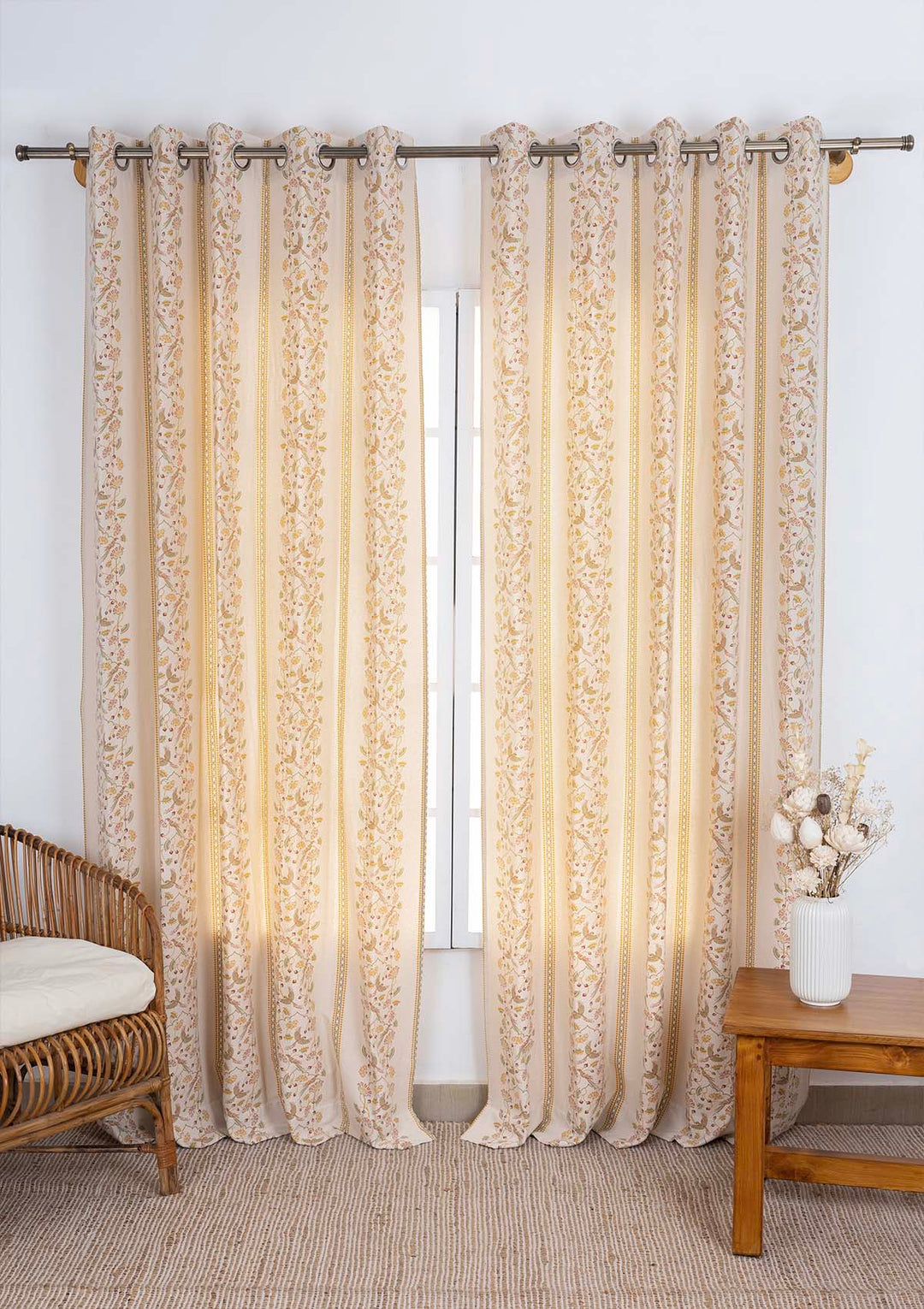 Meenakshi 100% Cotton Printed Curtain for living room & bedroom - Light Reduction - Multicolor - Single Piece | SHOBITAM