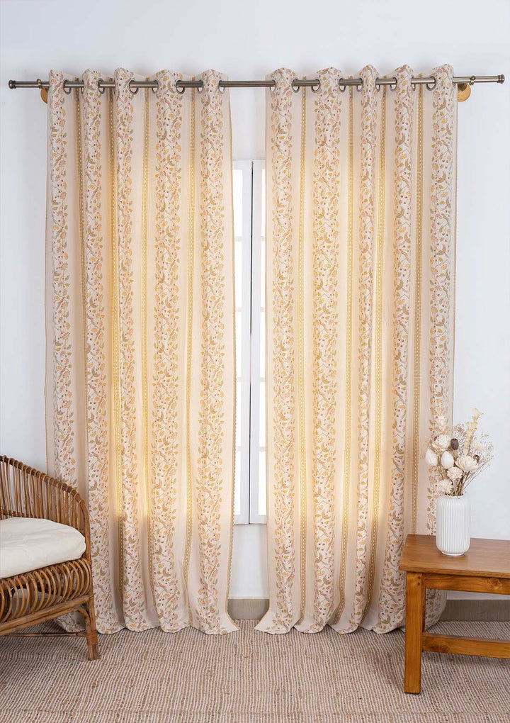 Meenakshi 100% Cotton Printed Curtain for living room & bedroom - Light Reduction - Multicolor - Single Piece | SHOBITAM