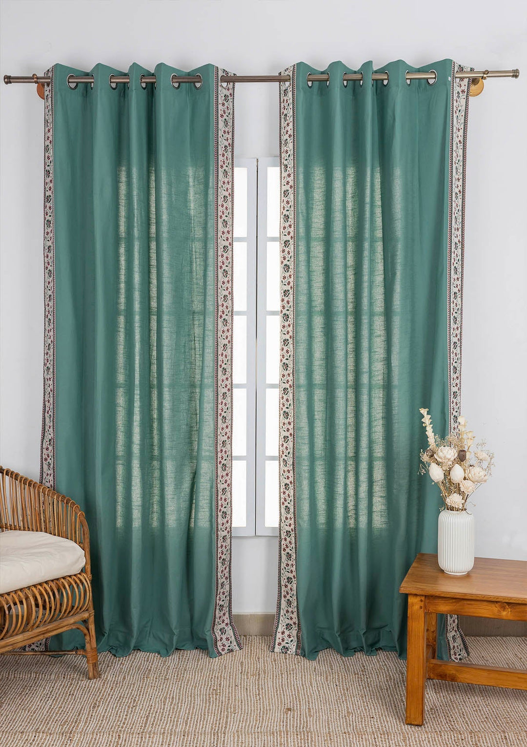 Kadamba Aqua Blue 100% Cotton Plain Curtain for living room & bedroom - Room Darkening - Single Piece | SHOBITAM