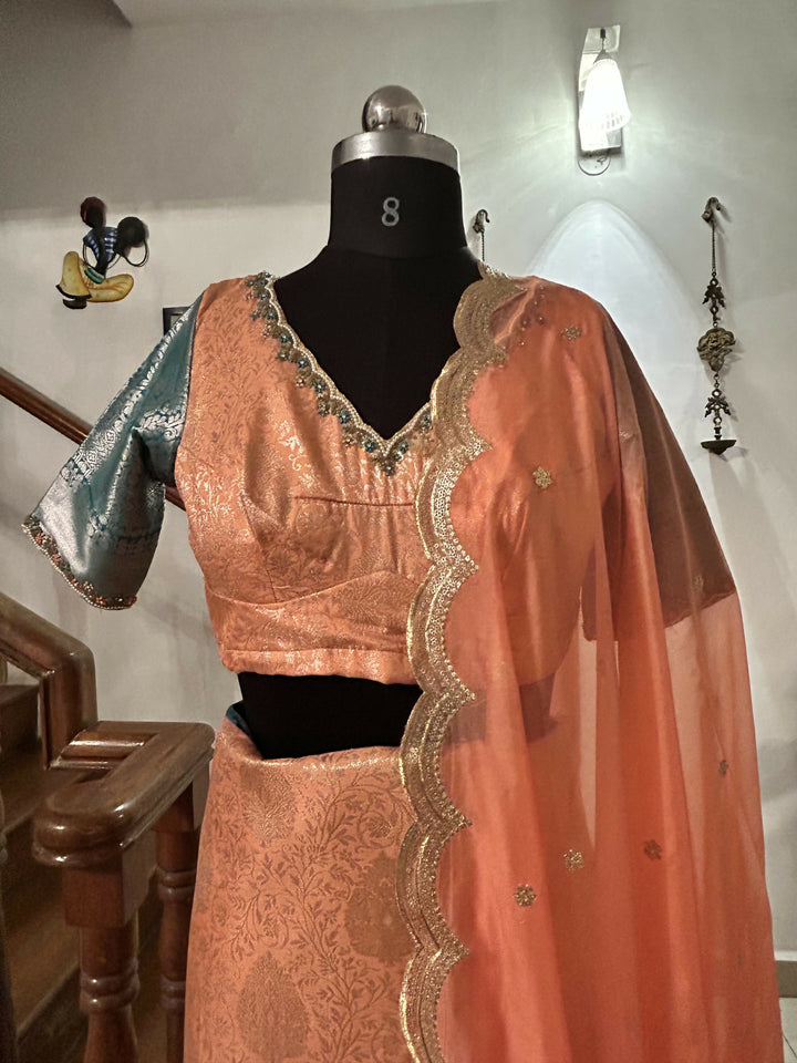 Peach jacquard skirt self blouse | SHOBITAM