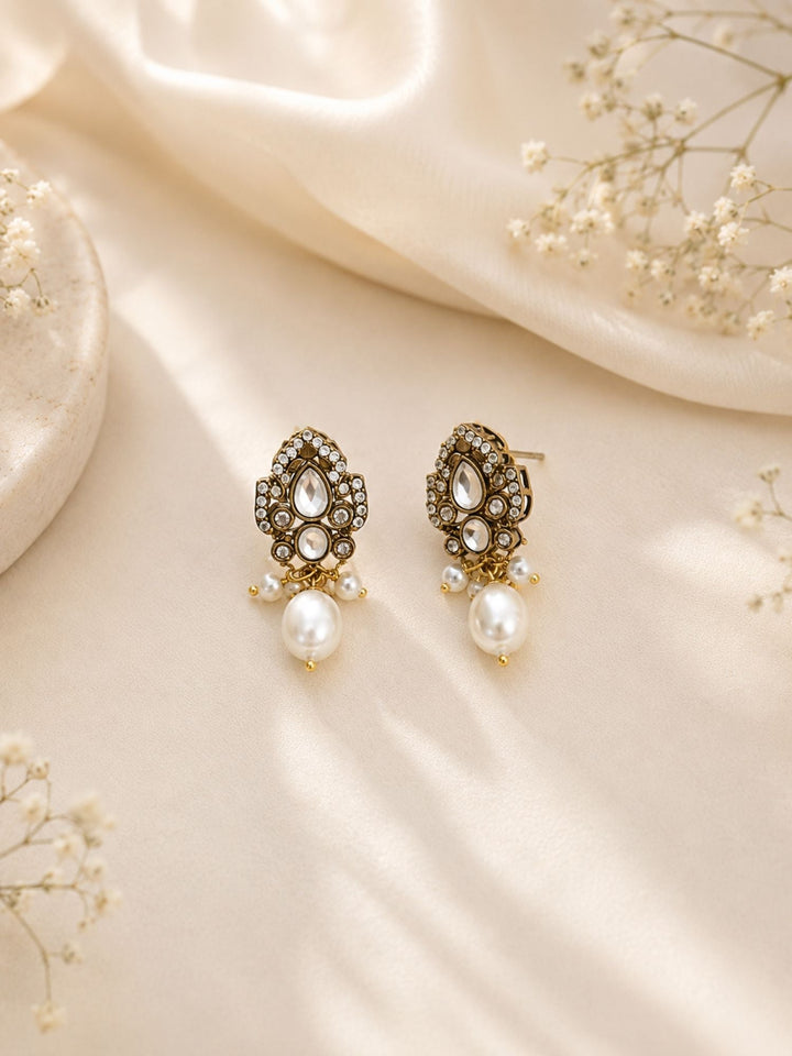Pearl Kundan Choker Set in Antique Oxidised Gold – Bridal | SHOBITAM