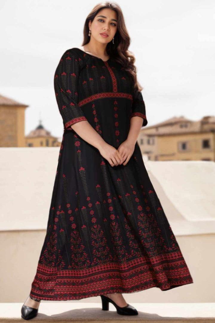 Black Advika Printed Dress in Polyester Spandex Fabric for Women | Made to Order
