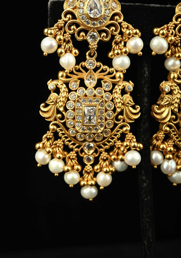 92.5 Pure Silver, 24kt Gold-Plated Fleur Stone Long Earrings