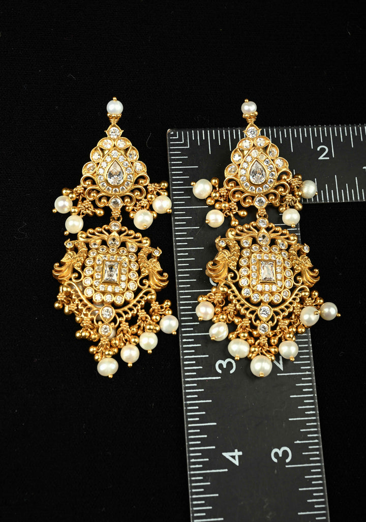 92.5 Pure Silver, 24kt Gold-Plated Fleur Stone Long Earrings