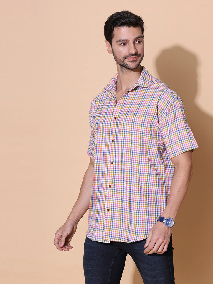 Multishades Men Pure Khadi Half Sleeve Cotton Shirt