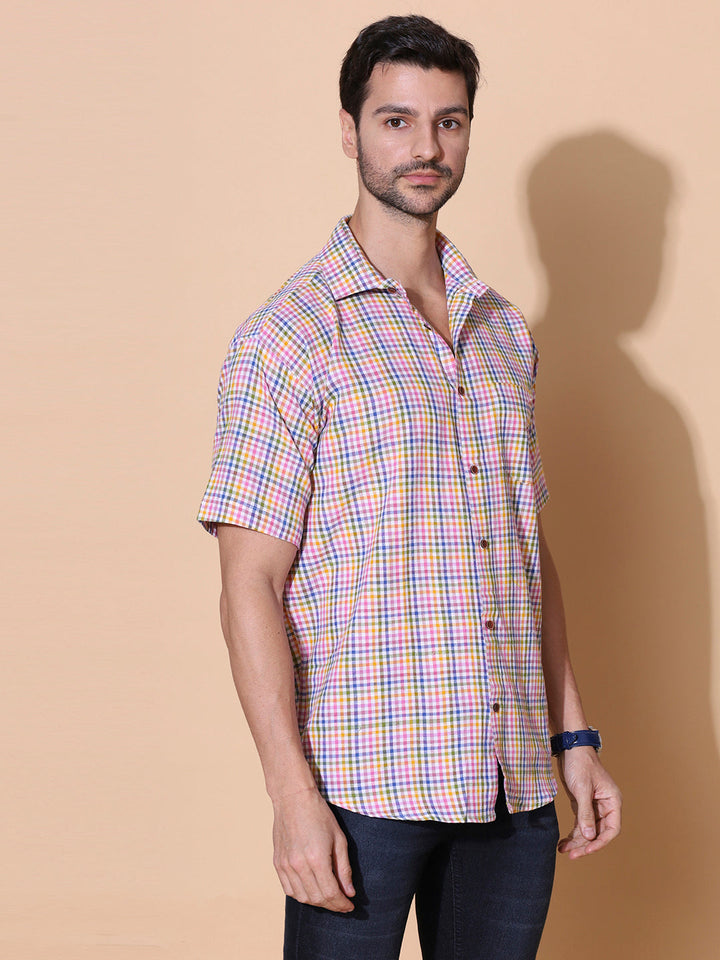 Multishades Men Pure Khadi Half Sleeve Cotton Shirt