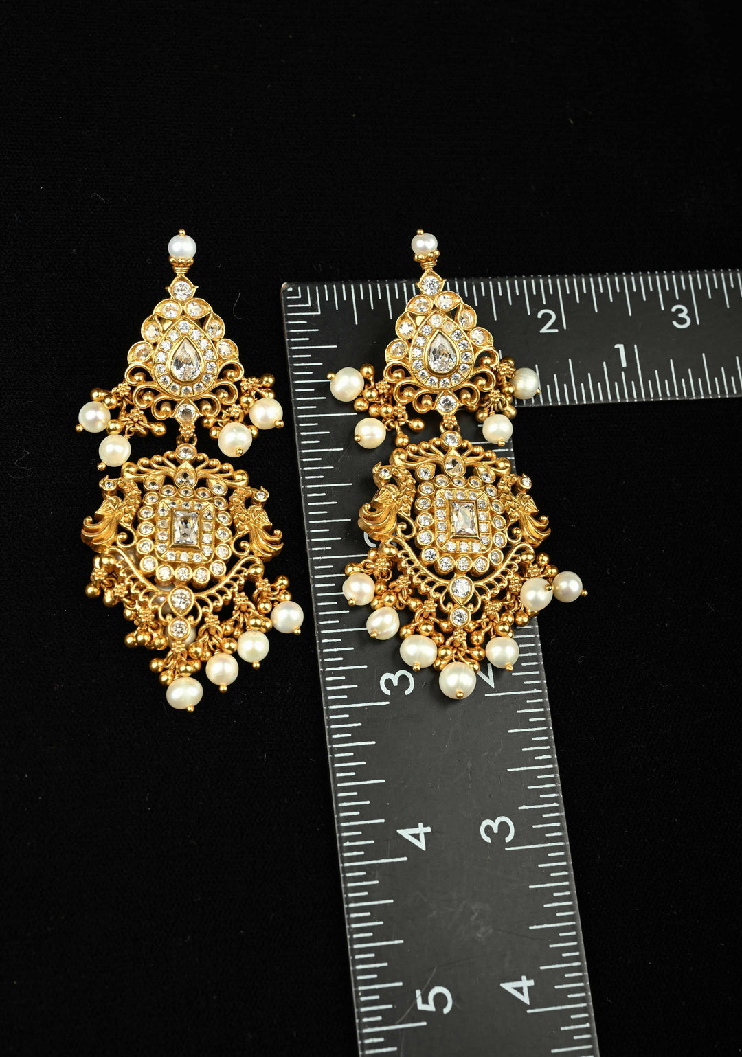 92.5 Pure Silver, 24kt Gold-Plated Fleur Stone Long Earrings
