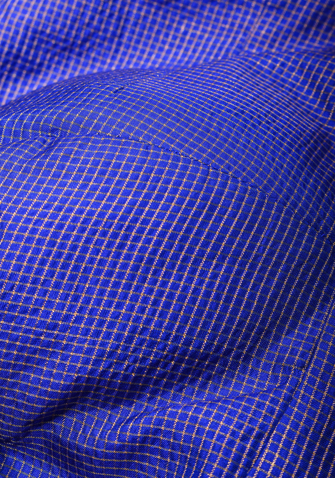 Blue Pure Kanjivaram Silk with Zari checks Blouse with crew neck and stylish  back cutout design,  Made to Order