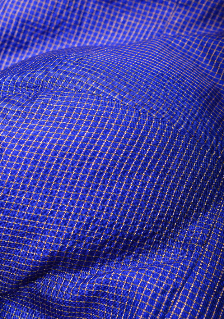 Blue Pure Kanjivaram Silk with Zari checks Blouse with crew neck and stylish  back cutout design,  Made to Order