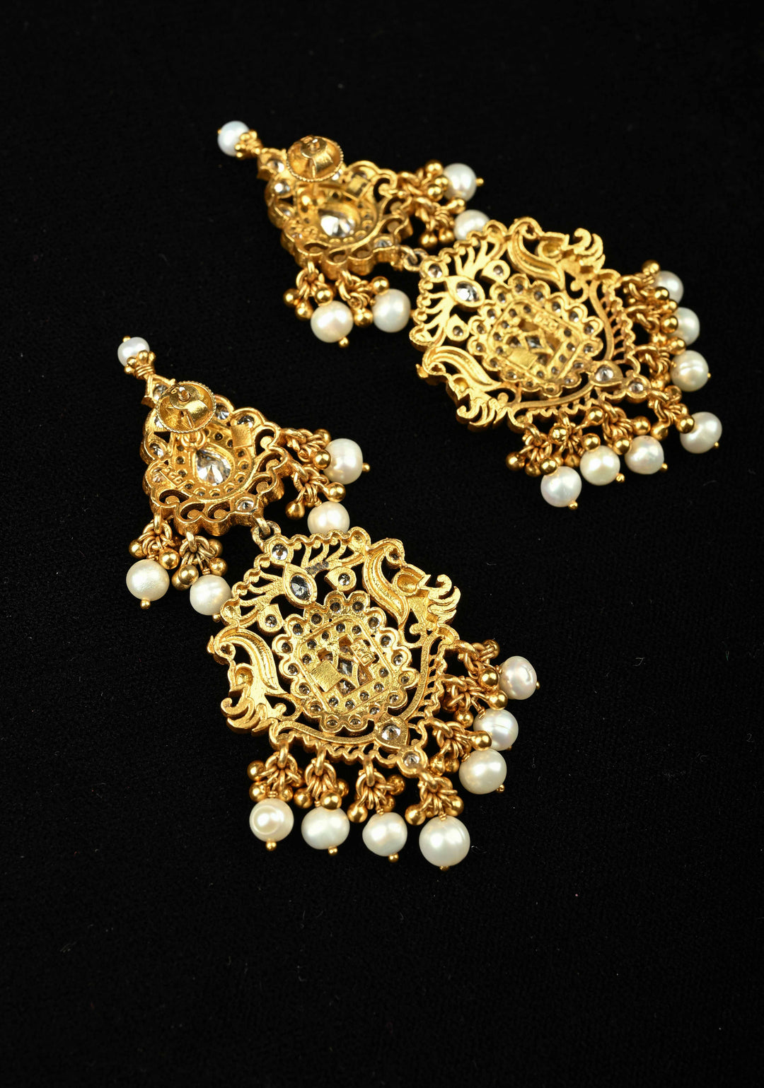 92.5 Pure Silver, 24kt Gold-Plated Fleur Stone Long Earrings