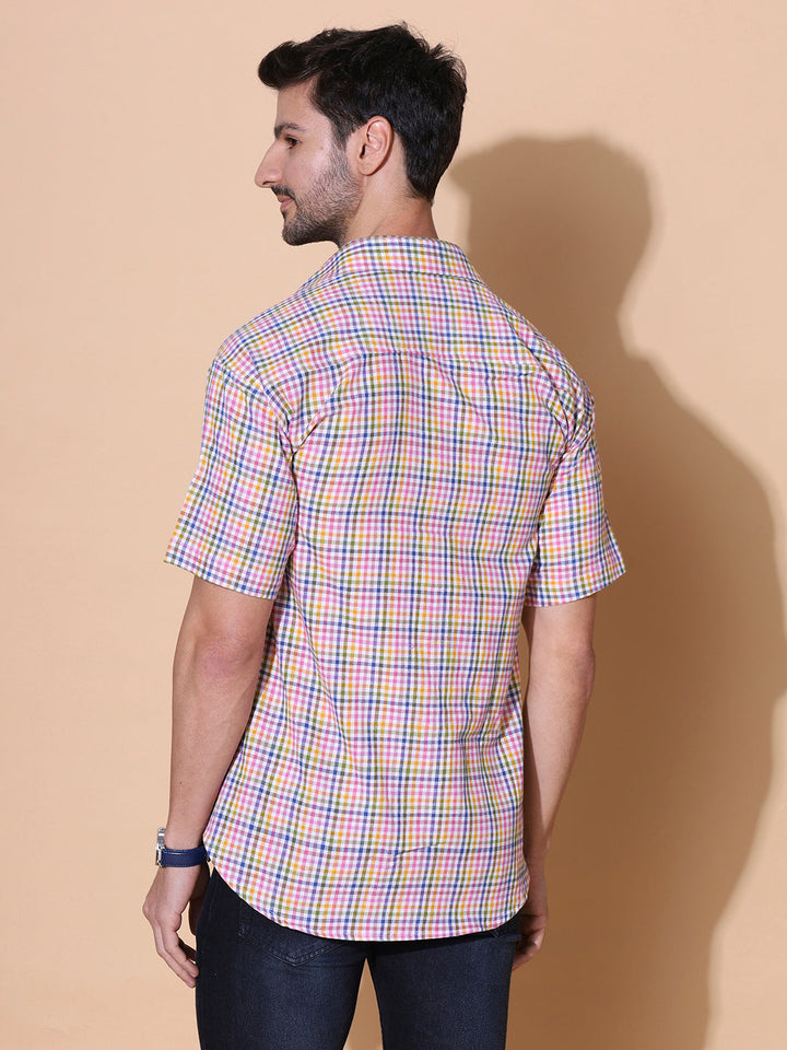 Multishades Men Pure Khadi Half Sleeve Cotton Shirt