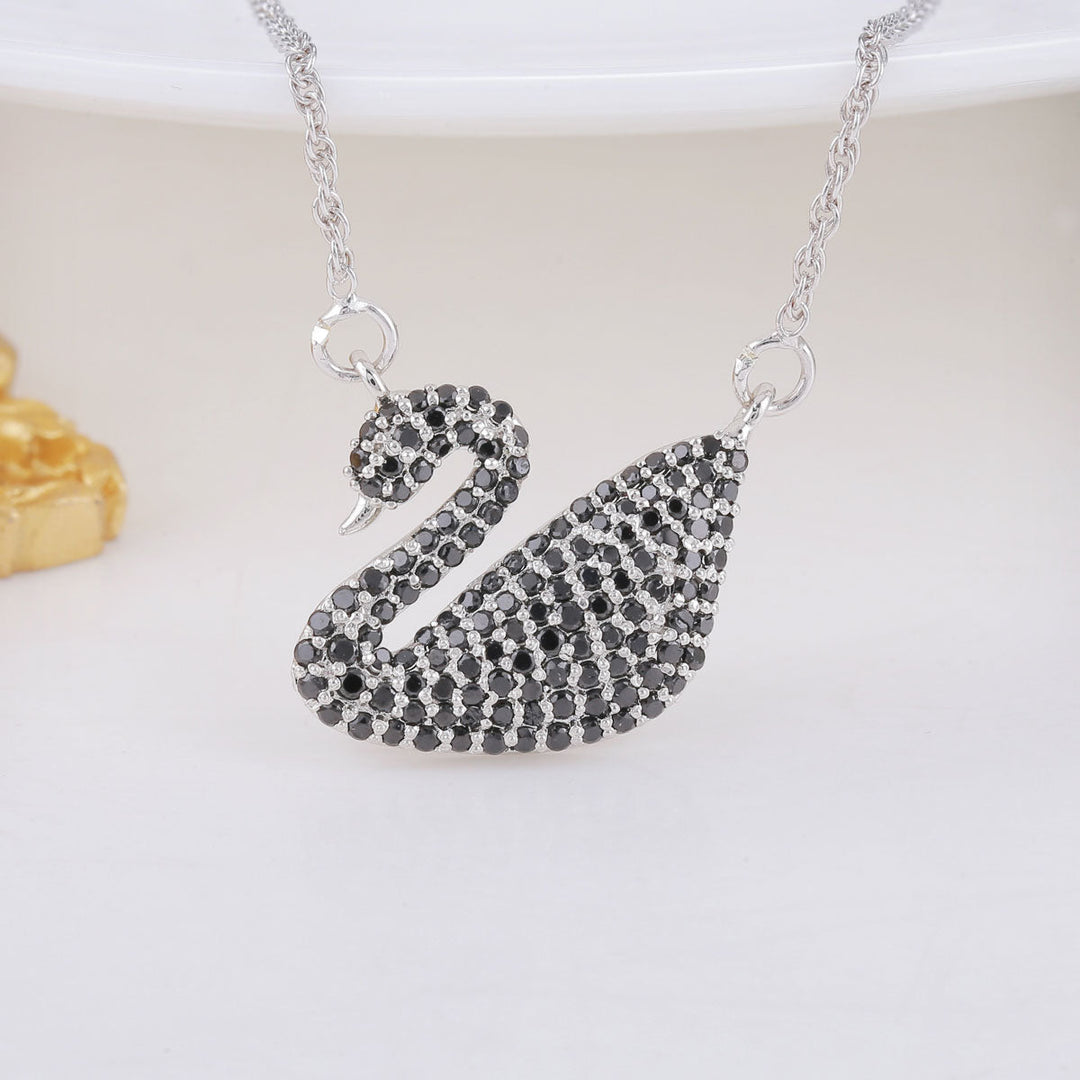 Pure 92.5 Silver Black Swan Pendant Set | SHOBITAM