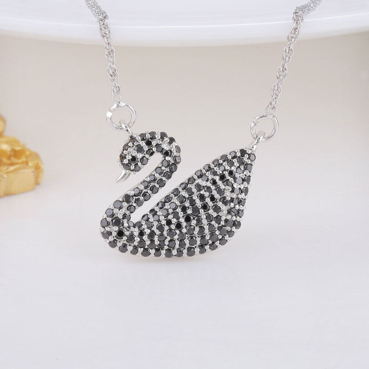 Pure 92.5 Silver Black Swan Pendant Set | SHOBITAM
