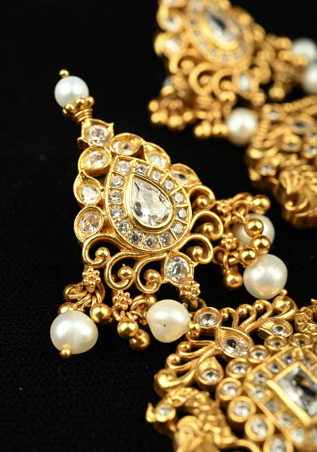 92.5 Pure Silver, 24kt Gold-Plated Fleur Stone Long Earrings