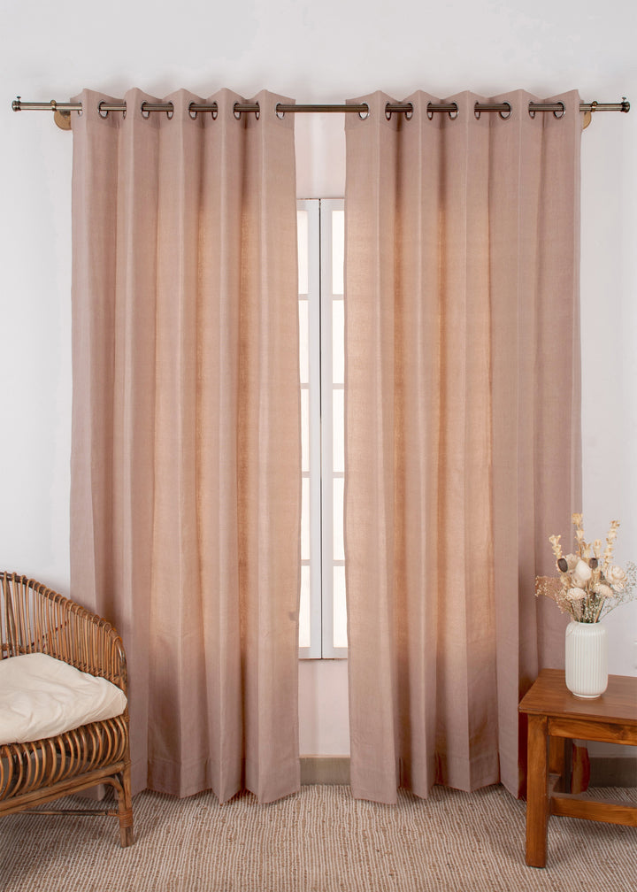 Pink Sand Solid Linen Cotton Curtain for Living room and bedroom - Room darkening - Single Piece | SHOBITAM