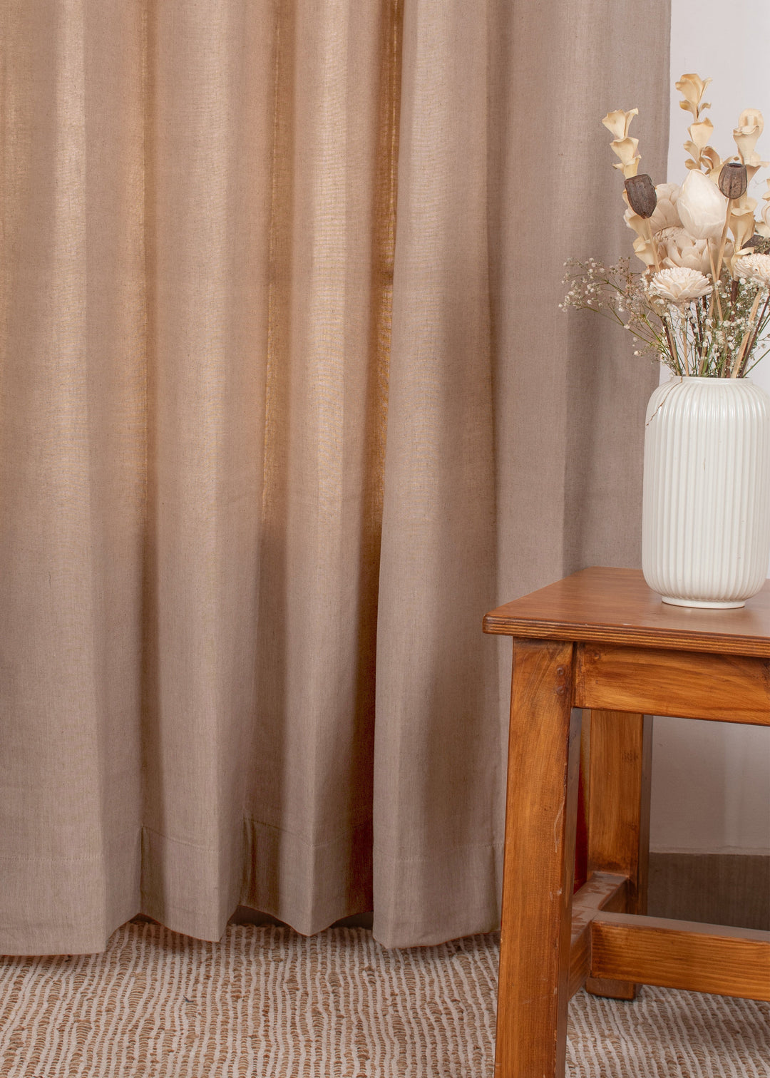 Pink Sand Solid Linen Cotton Curtain for Living room and bedroom - Room darkening - Single Piece | SHOBITAM