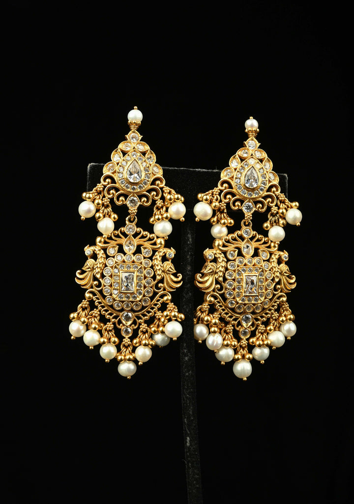 92.5 Pure Silver, 24kt Gold-Plated Fleur Stone Long Earrings