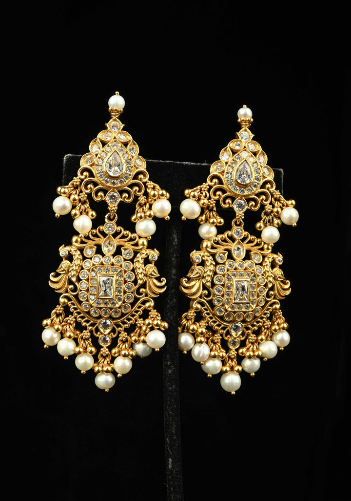 92.5 Pure Silver, 24kt Gold-Plated Fleur Stone Long Earrings