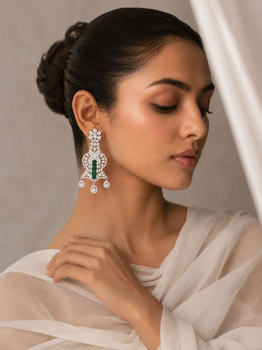 Emerald CZ Statement Earrings | SHOBITAM