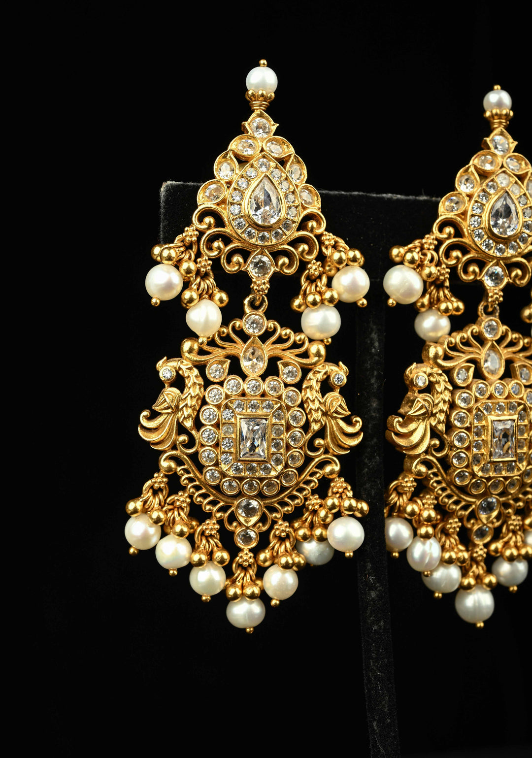 92.5 Pure Silver, 24kt Gold-Plated Fleur Stone Long Earrings