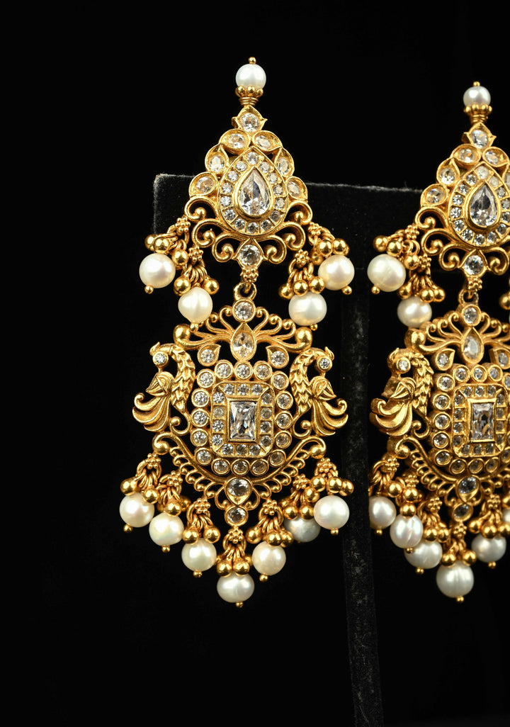 92.5 Pure Silver, 24kt Gold-Plated Fleur Stone Long Earrings