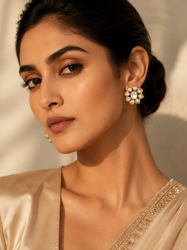 Gold Plated Polki Studs Earring | SHOBITAM