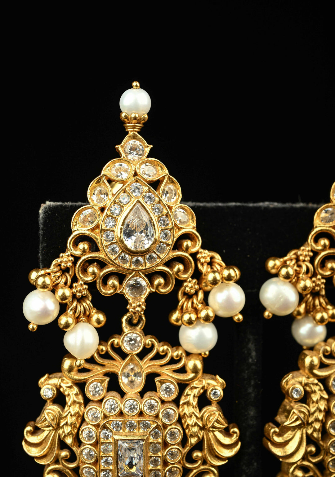 92.5 Pure Silver, 24kt Gold-Plated Fleur Stone Long Earrings