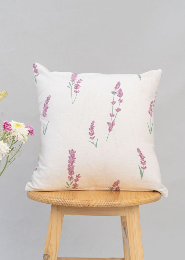 Fields Lavender Floral Printed Cushion Cover for Sofa– 100% Cotton | SHOBITAM