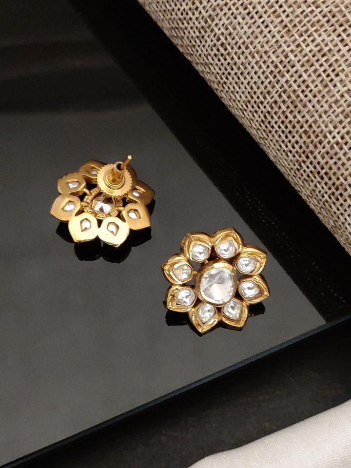 Gold Plated Polki Studs Earring | SHOBITAM