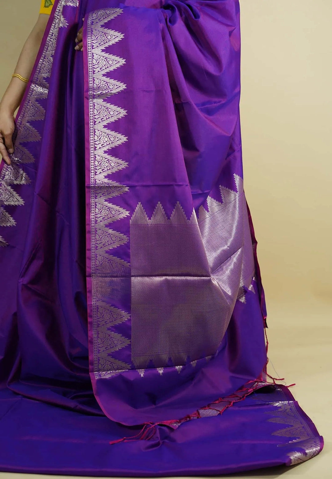 Purple Dual Tone Semi Silk Saree with Zari temple border| SHOBITAM