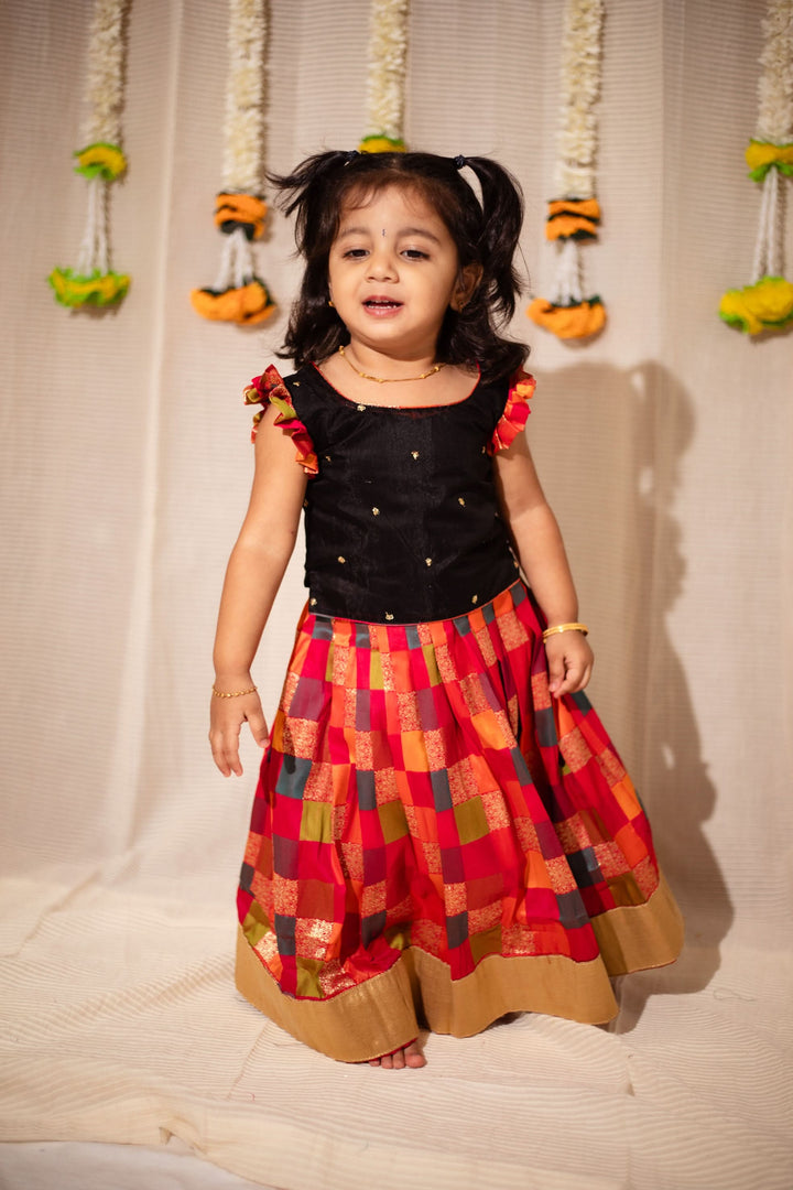 Vamsi Black Top with Multicolor Skirt Mini | Made To Order
