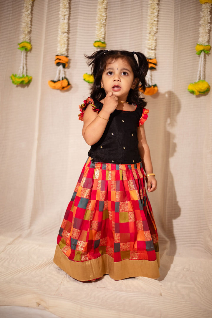 Vamsi Black Top with Multicolor Skirt Mini | Made To Order