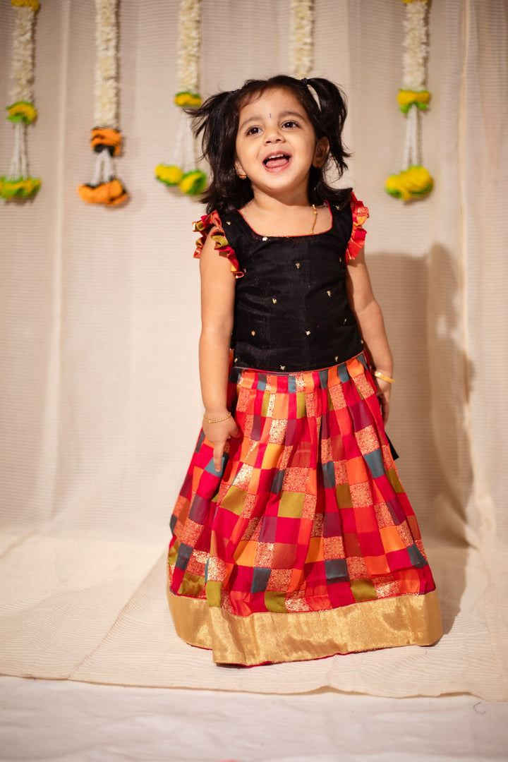 Vamsi Black Top with Multicolor Skirt Mini | Made To Order